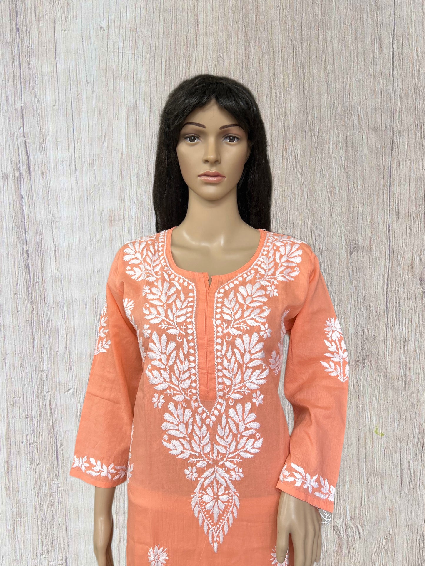 Lucknowi Chikankari Orange Cotton Kurti-K000115