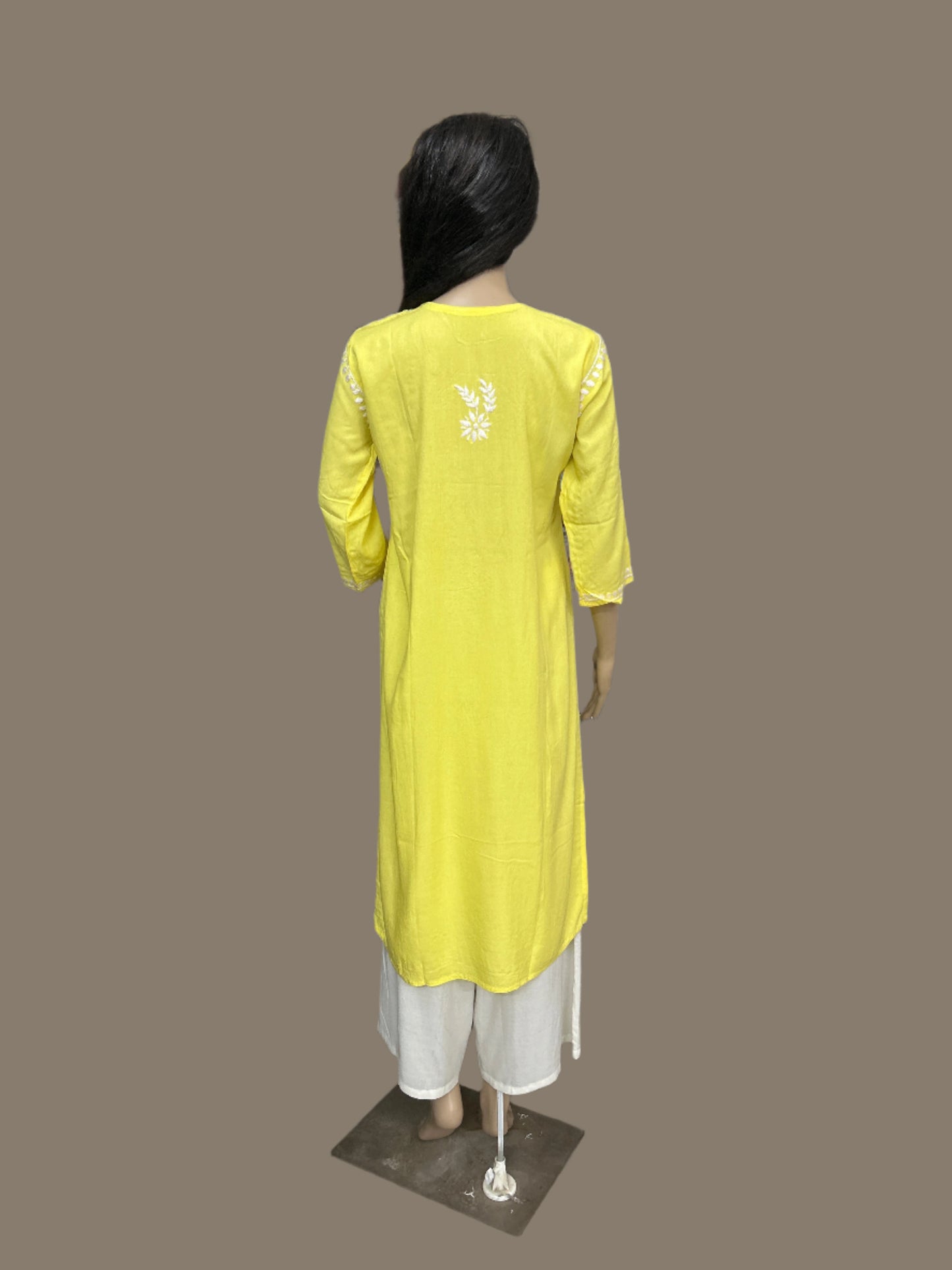 Lucknowi Chikankari Yellow Rayon Kurti-K000156