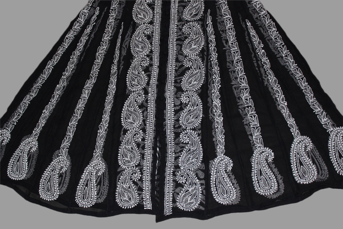 Lucknow Chikankari Black 'Shab' Georgette Anarkali-K000002