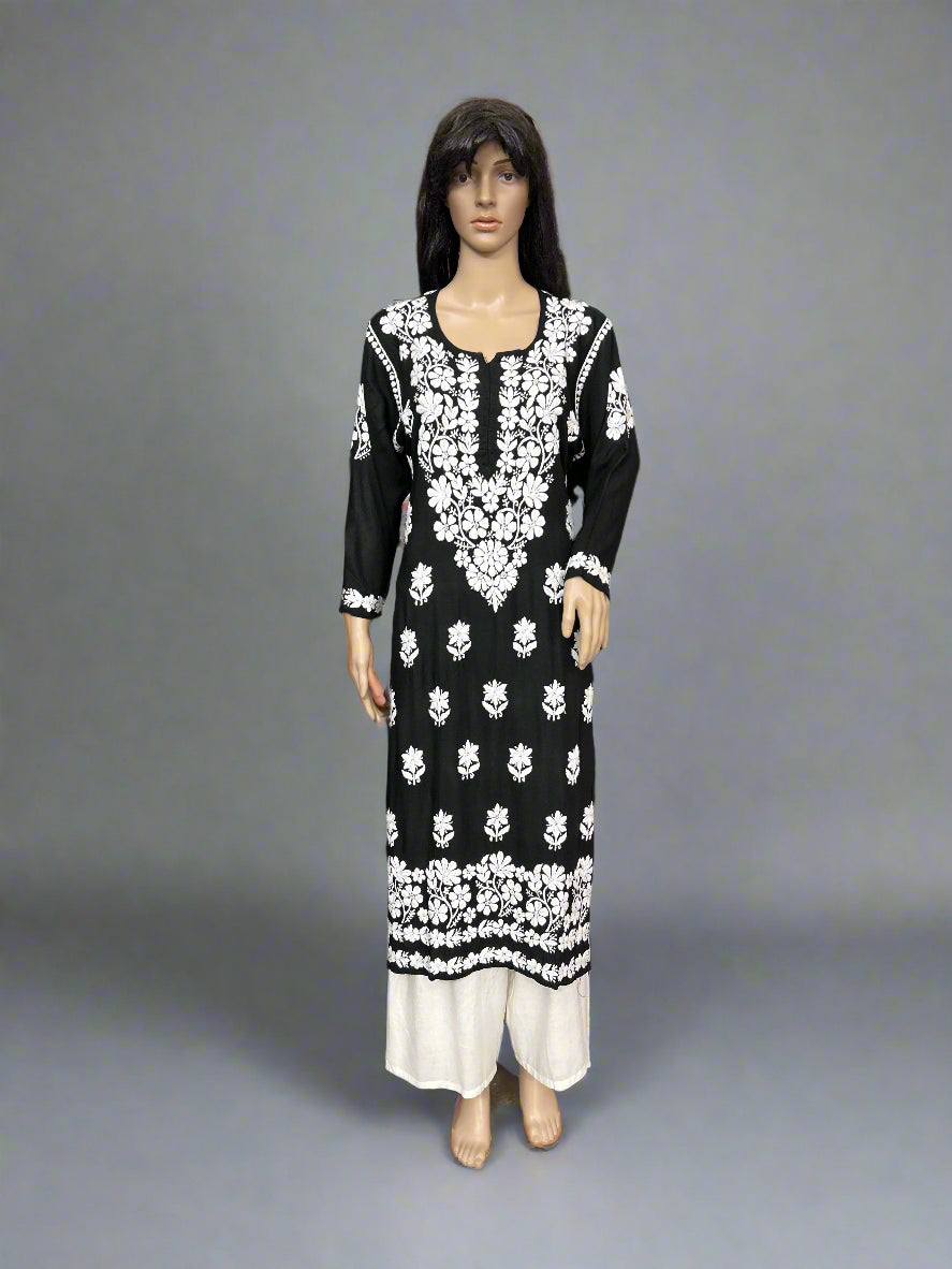 Lucknowi Chikankari Black Modal Kurti-K000136