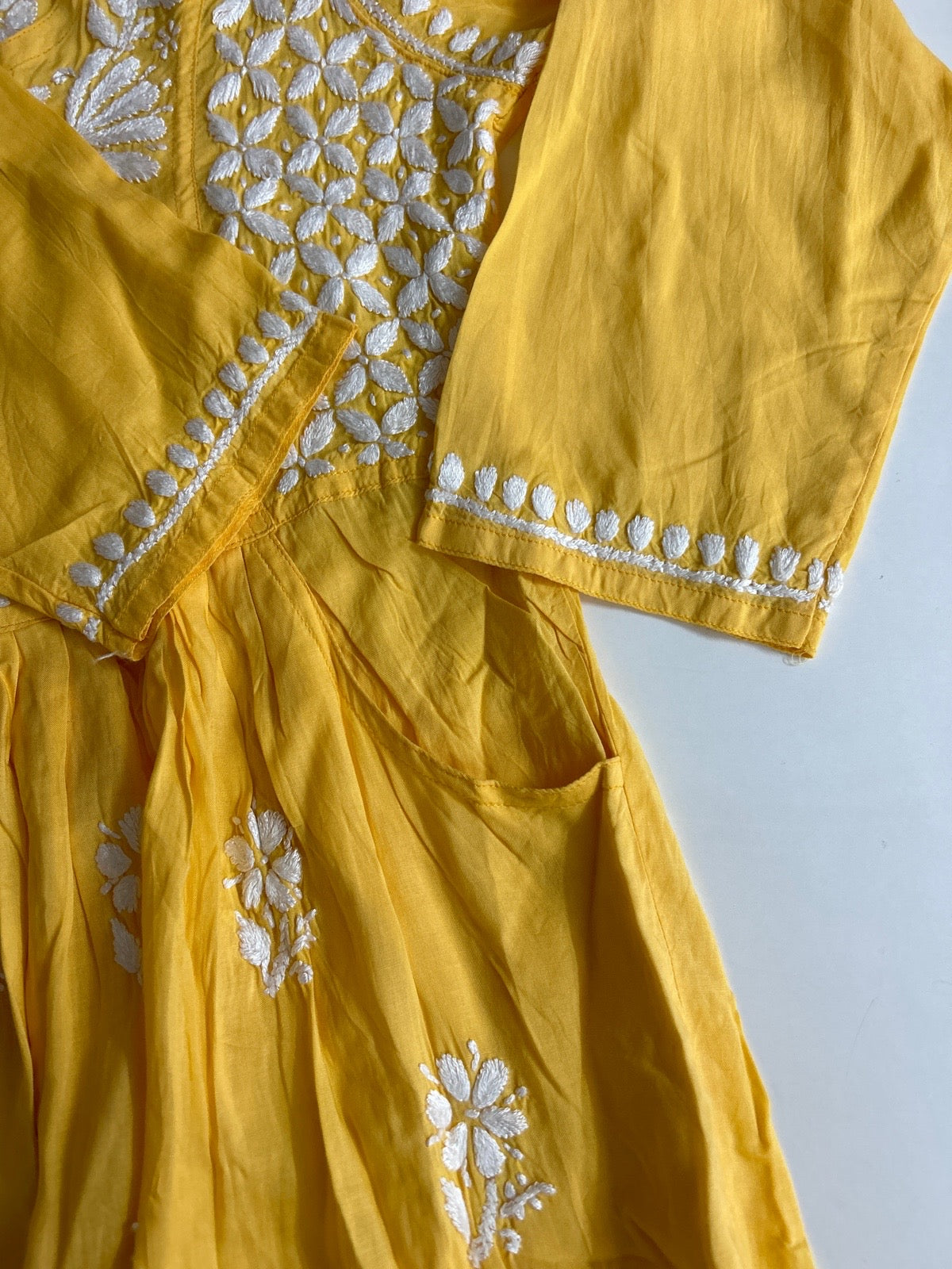 Lucknowi Chikankari Yellow 'Sunehri' Modal Short Kurti-T000036