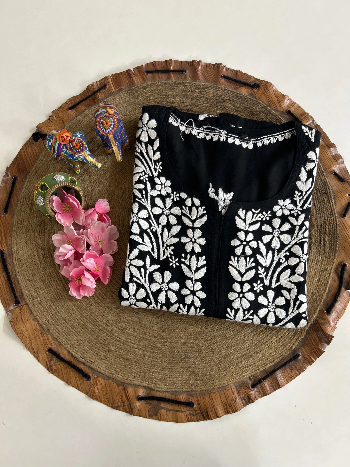 Lucknowi Chikankari Black Modal Kurti-K000137