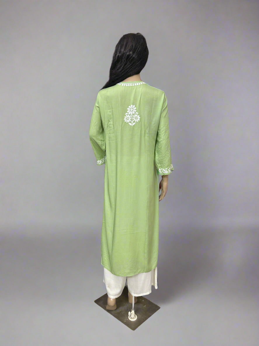 Lucknowi Chikankari Green Modal Kurti-K000145