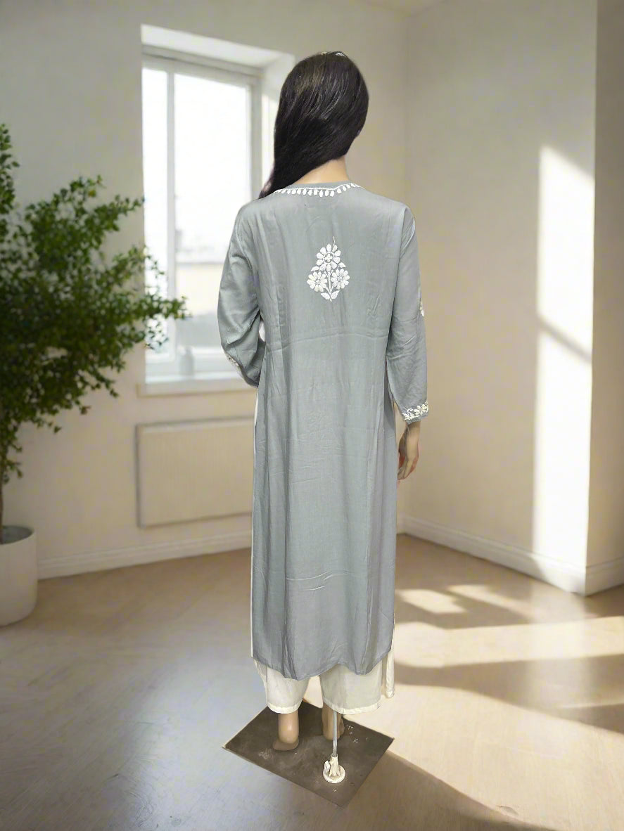Lucknowi Chikankari Grey 'Dhoondhla' Modal Kurti-K60060