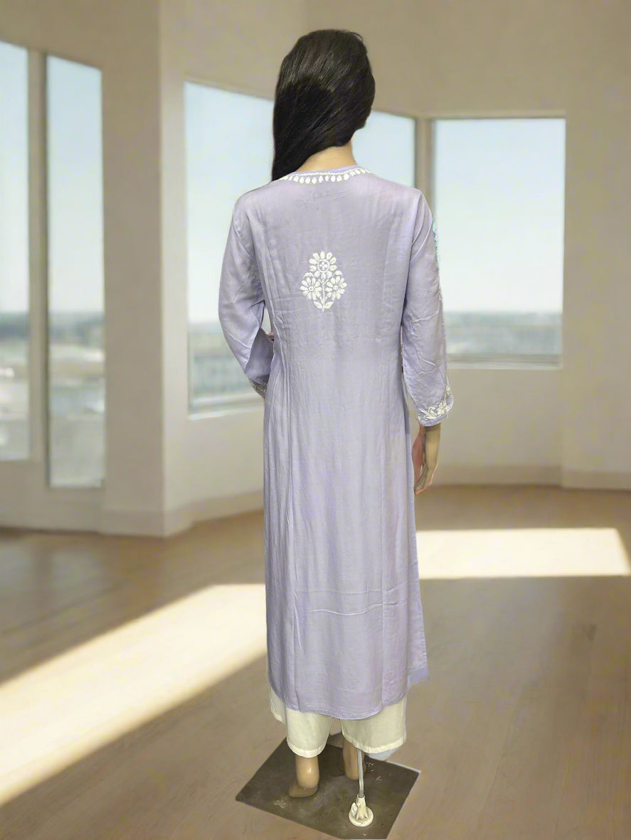 Lucknowi Chikankari Lavender Modal Kurti-K000148
