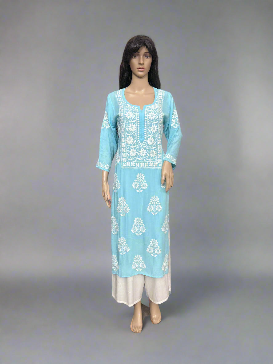 Lucknowi Chikankari Blue Modal Kurti-K000146