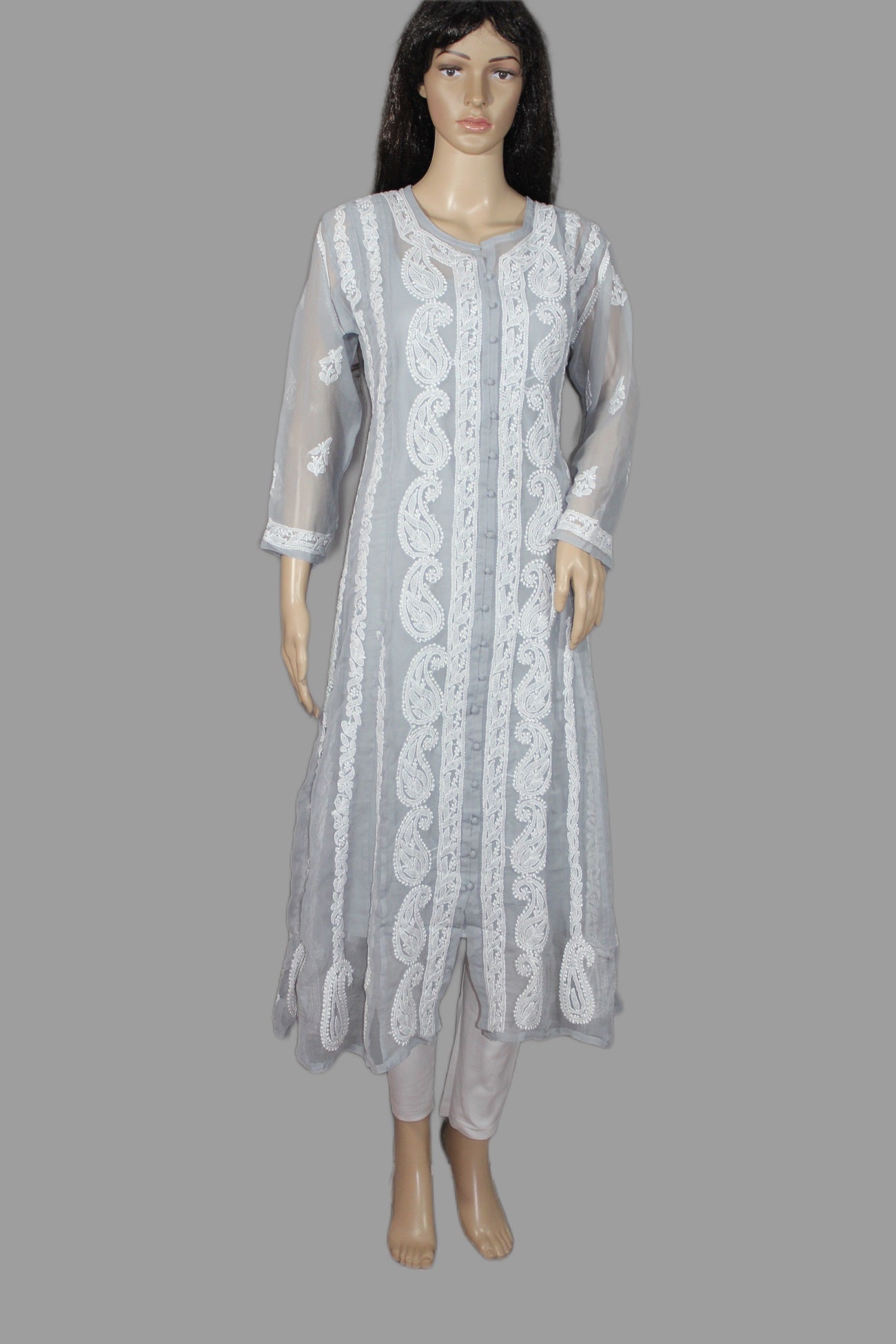 Lucknowi Chikankari Grey 'Dhoondhla' Georgette Anarkali-K40032