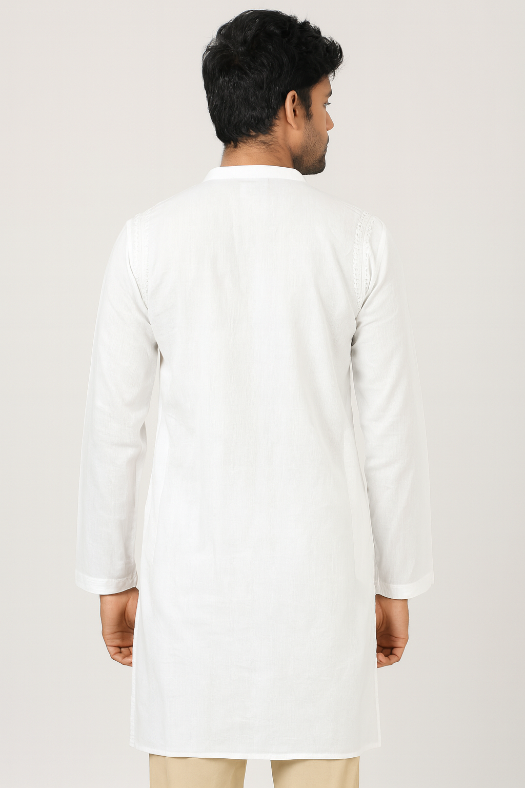 Lucknowi Chikankari White 'Ujaala' Cotton Gents Kurta-GK00006