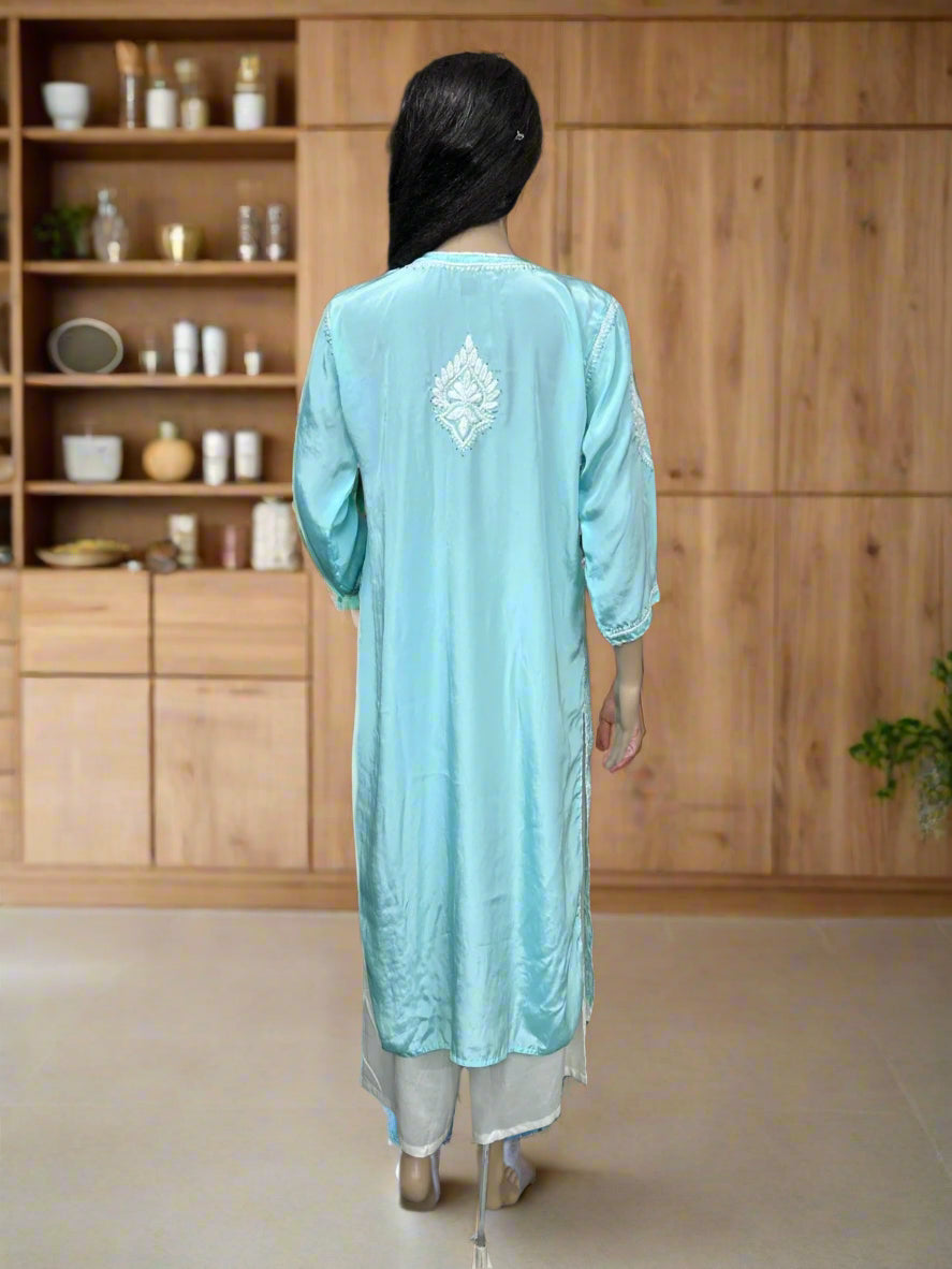 Lucknowi Chikankari Crape Blue Kurti-K000130