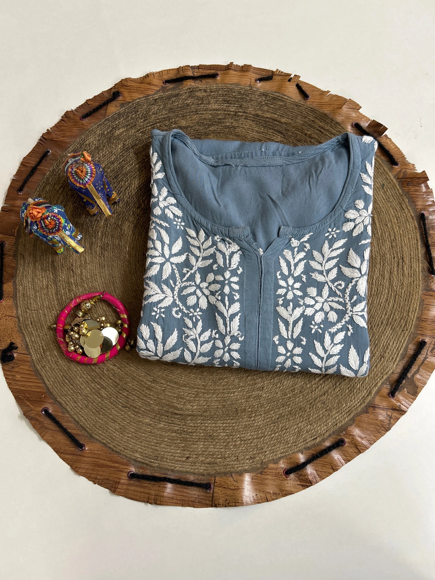 Lucknowi Chikankari Grey Rayon Kurti-K000161