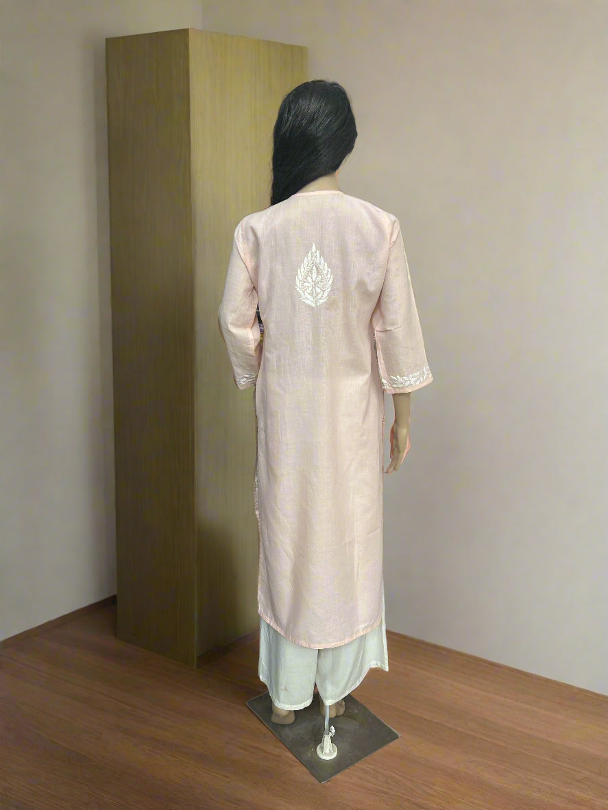 Lucknowi Chikankari Peach Cotton Kurti-K000134