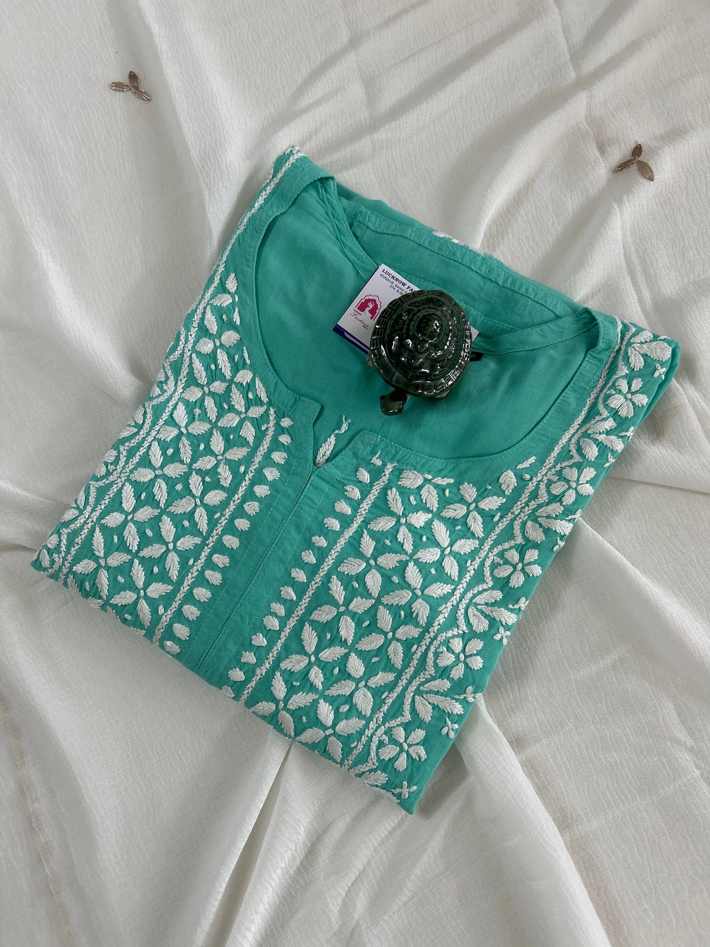 Lucknowi Chikankari Green Modal Kurti-K000135