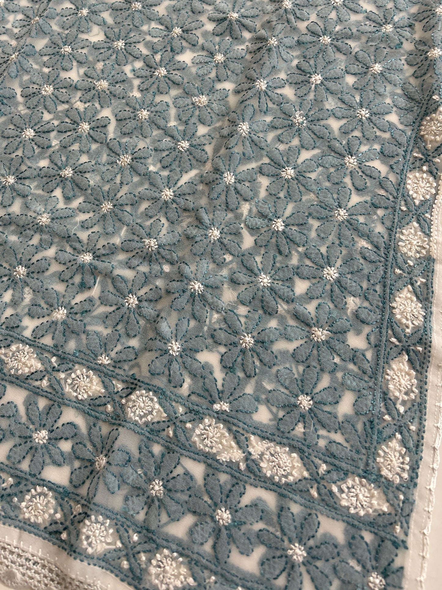 Lucknowi Chikankari White Georgette Short Kurti-T50014