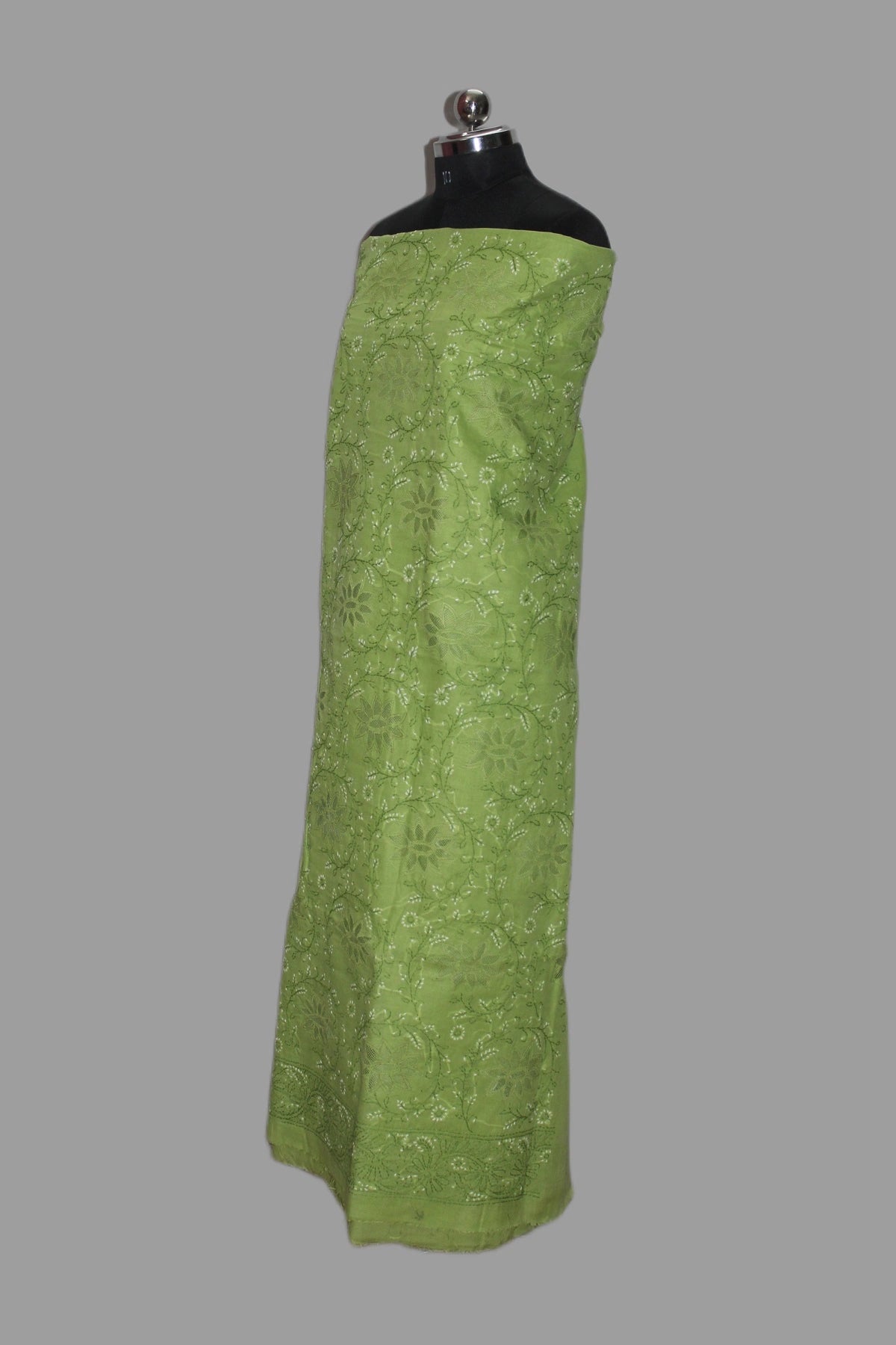 Lucknowi Chikankari Unstitched Green Cotton Kurta-Bottom Fabric-U20008