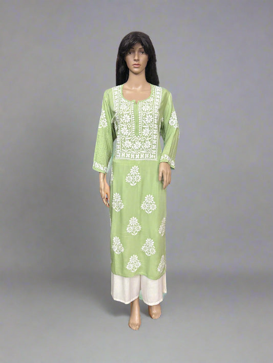 Lucknowi Chikankari Green Modal Kurti-K000145