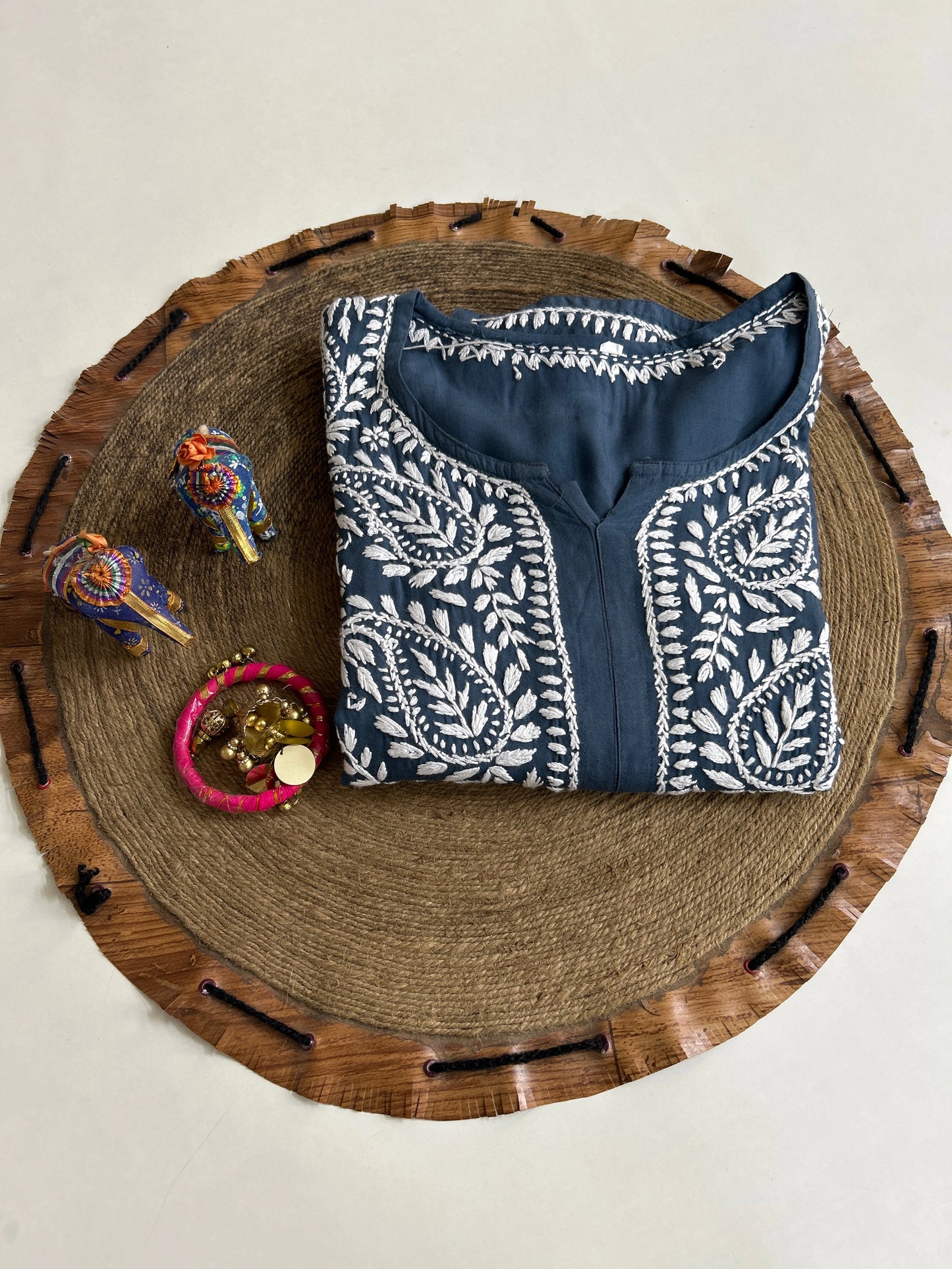 Lucknowi Chikankari Grey Rayon Kurti-K000167