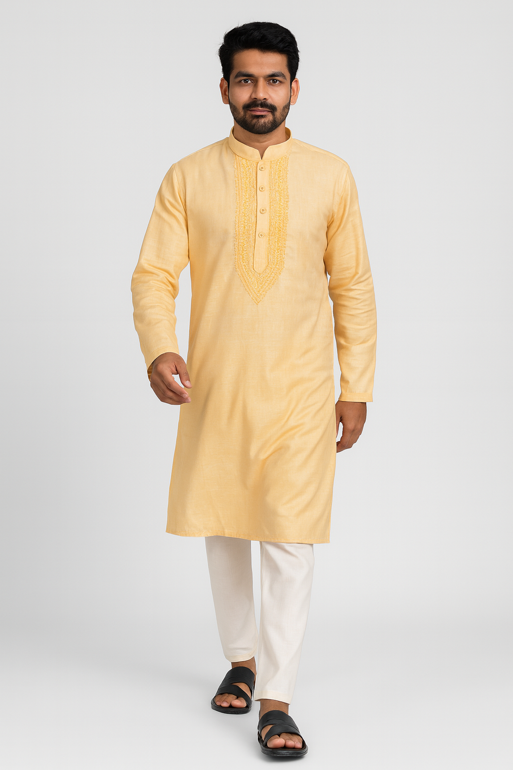 Lucknowi Chikankari Orange 'Narangi' Cotton Gents Kurta-GK00010
