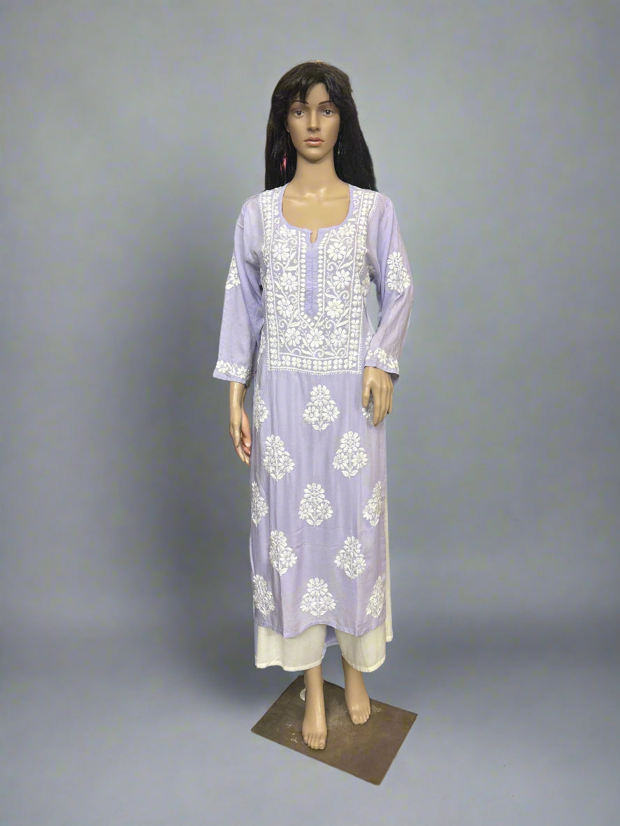 Lucknowi Chikankari Lavender Modal Kurti-K000148
