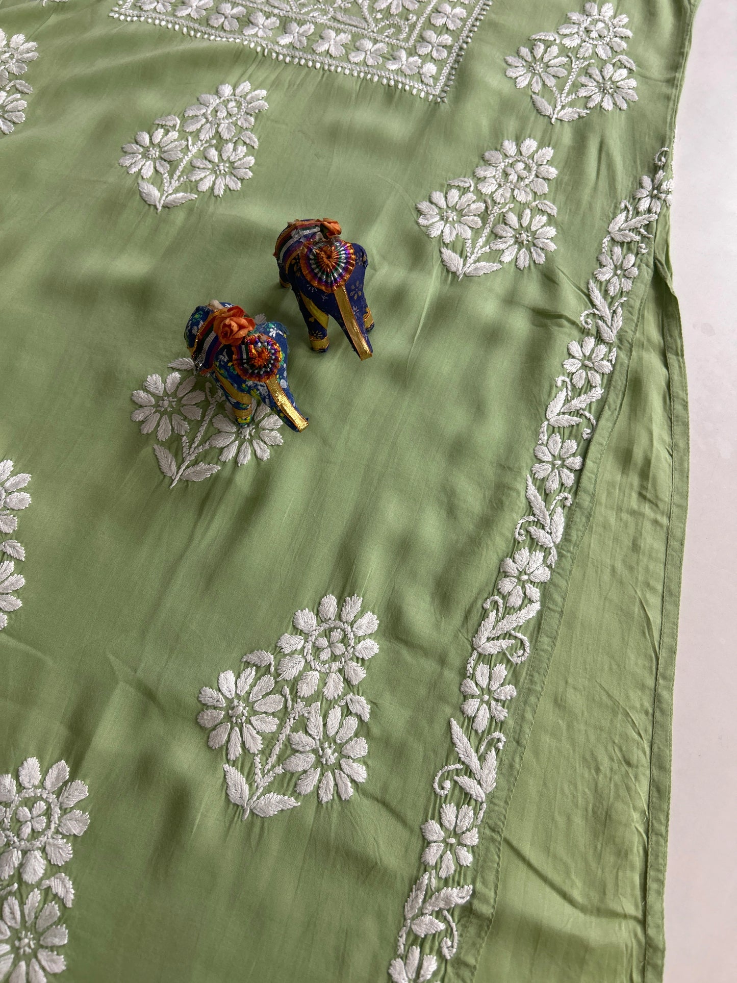 Lucknowi Chikankari Green Modal Kurti-K000145