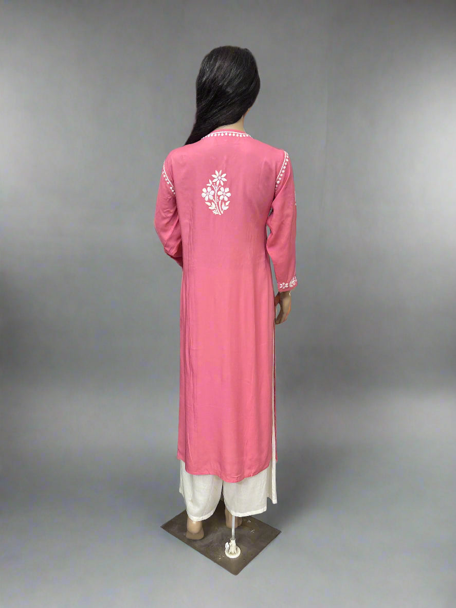 Lucknowi Chikankari Pink 'Shagufta' Modal Kurti-K50087