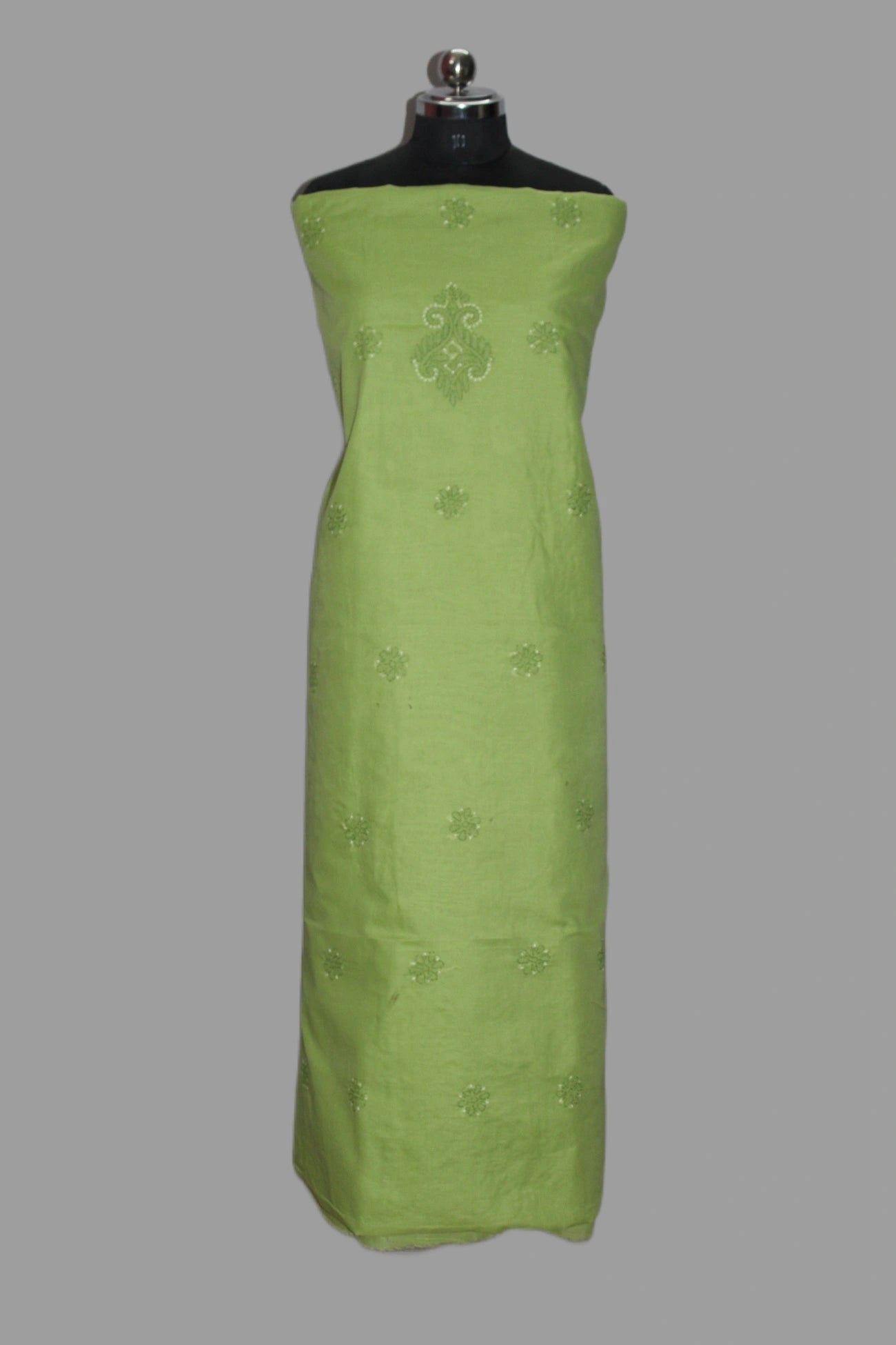 Lucknowi Chikankari Unstitched Green Cotton Kurta-Bottom Fabric-U20008