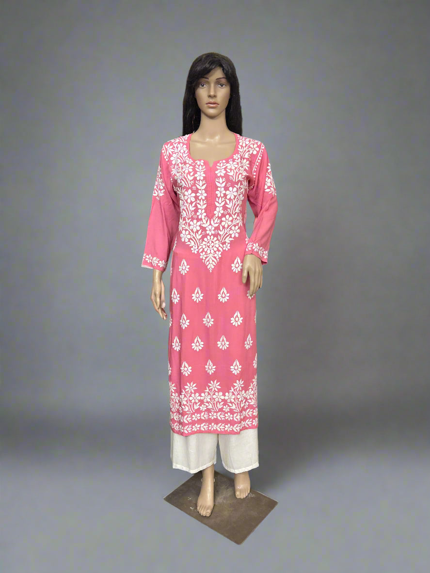 Lucknowi Chikankari Pink 'Shagufta' Modal Kurti-K50087