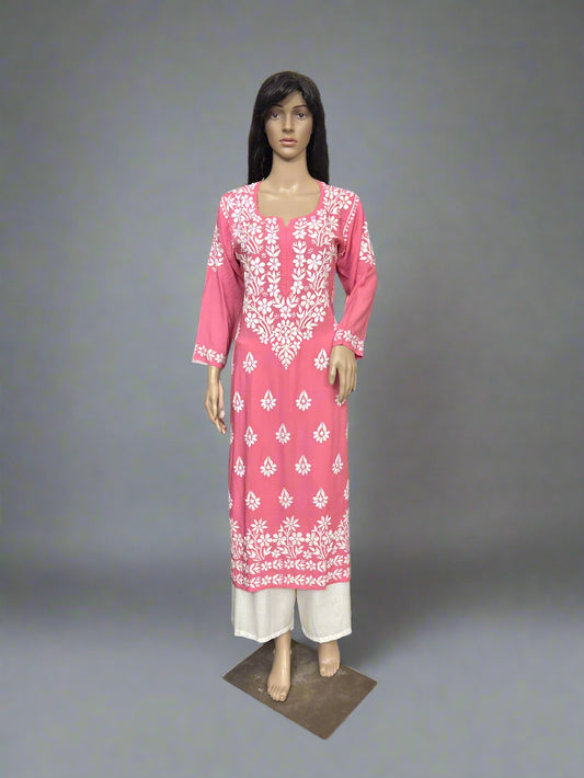 Lucknowi Chikankari Pink 'Shagufta' Modal Kurti-K50087