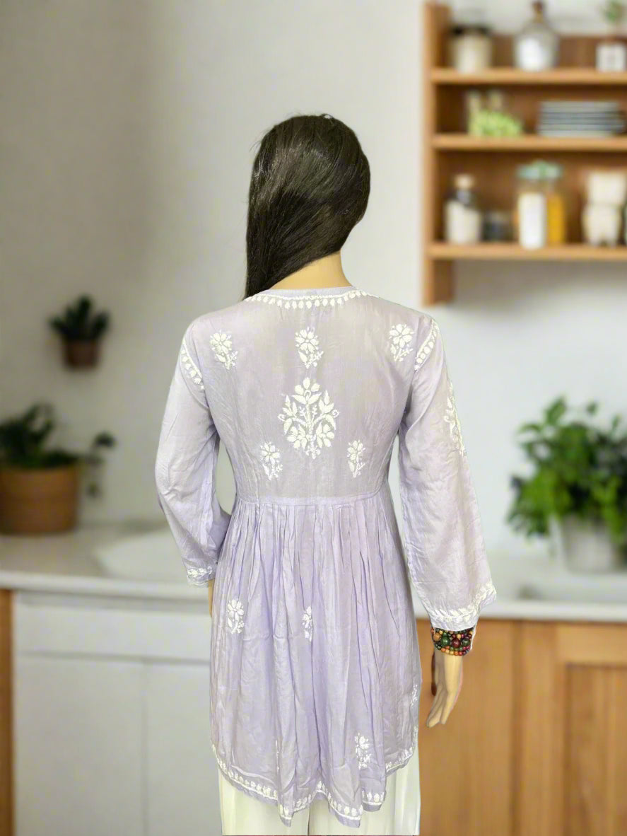 Lucknowi Chikankari Lavender Modal Short Kurti-T000035