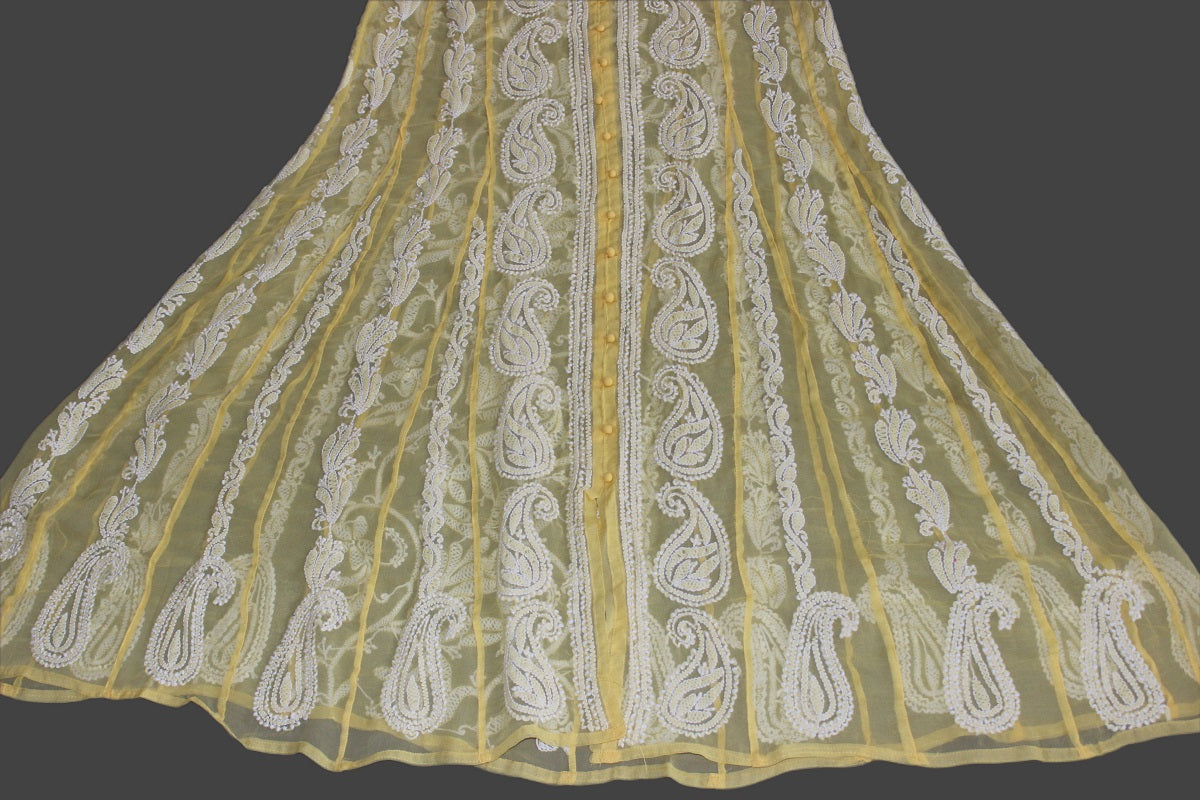 Lucknow Chikankari Yellow 'Sunehri' Georgette Anarkali-K000009