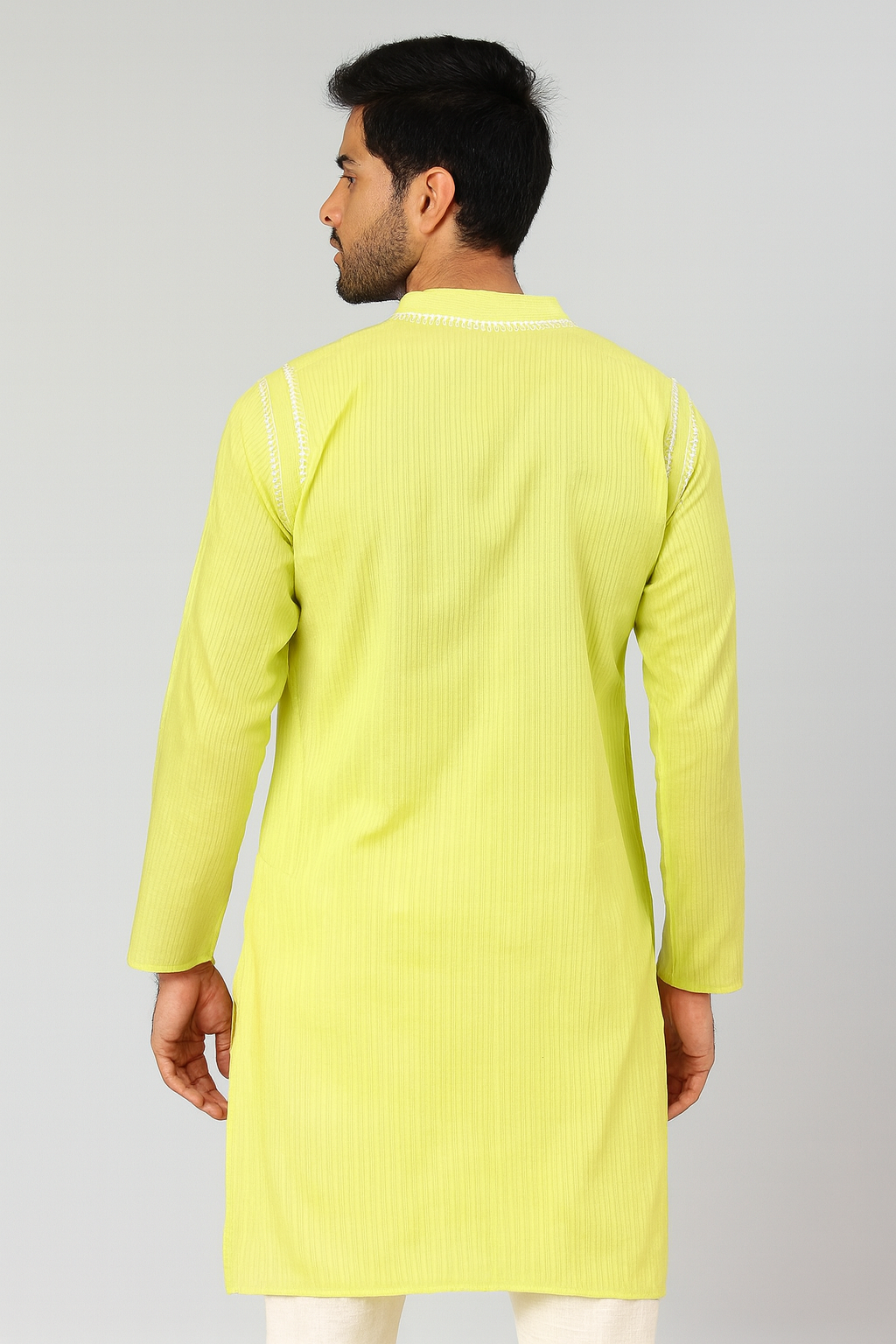 Lucknowi Chikankari Green 'Bahar' Cotton Gents Kurta-GK00016