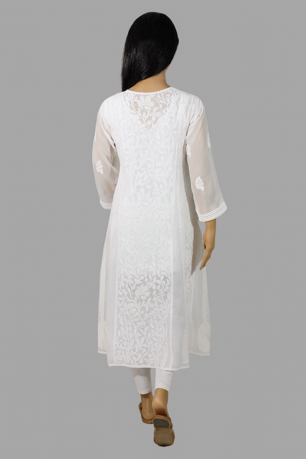 Lucknow Chikankari White 'Ujaala' Georgette Anarkali-K000005