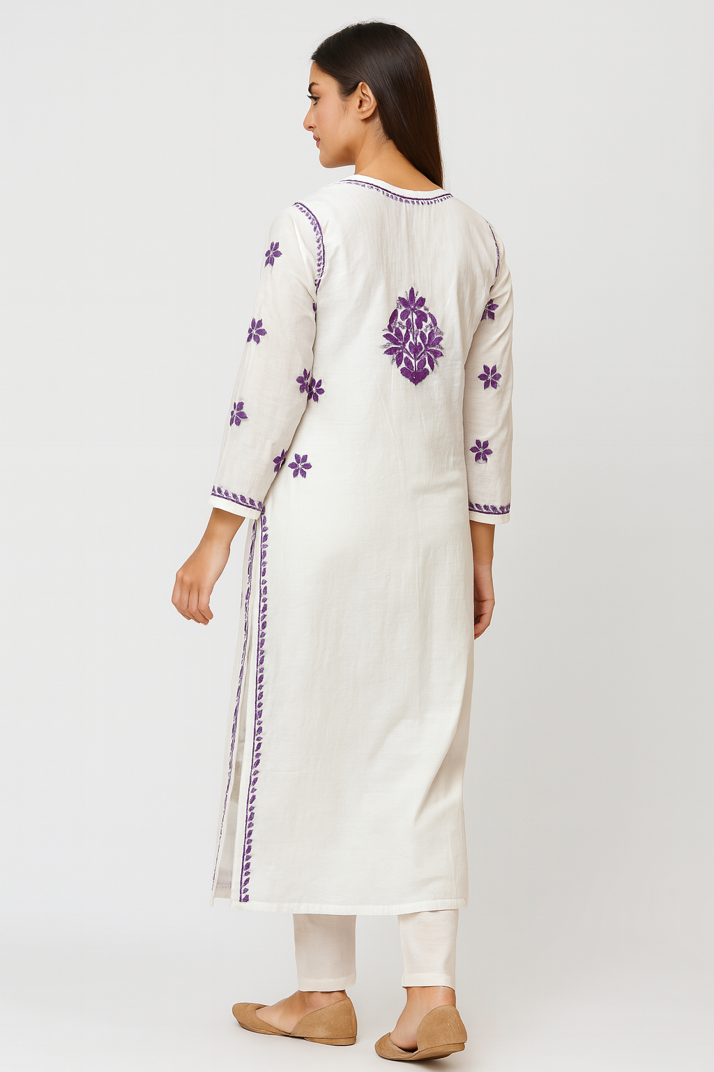 Lucknowi Chikankari White 'Ujaala' Chanderi Kurti-K40090