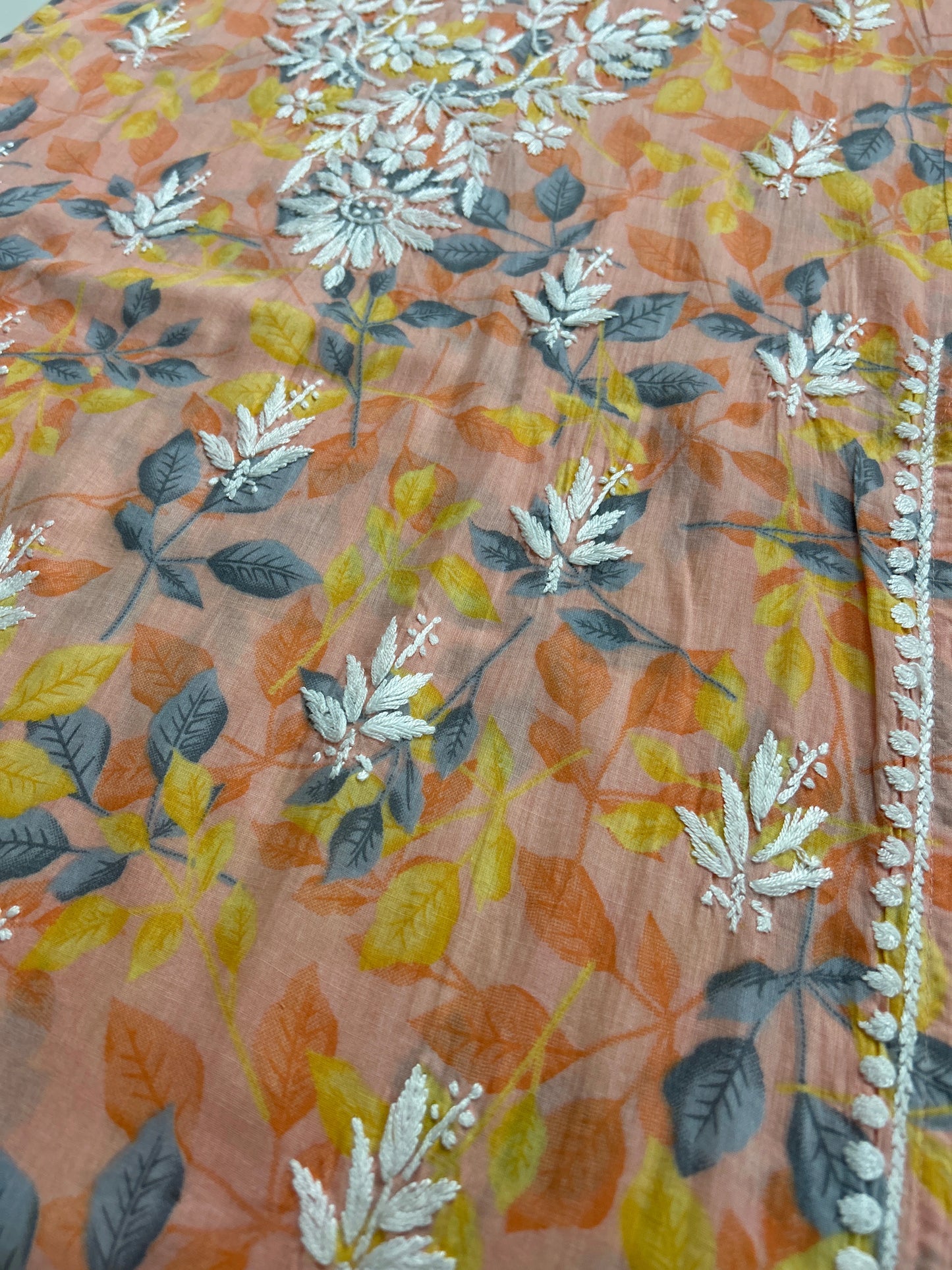 Lucknowi Chikankari Peach Printed Cotton Kurti-K000178