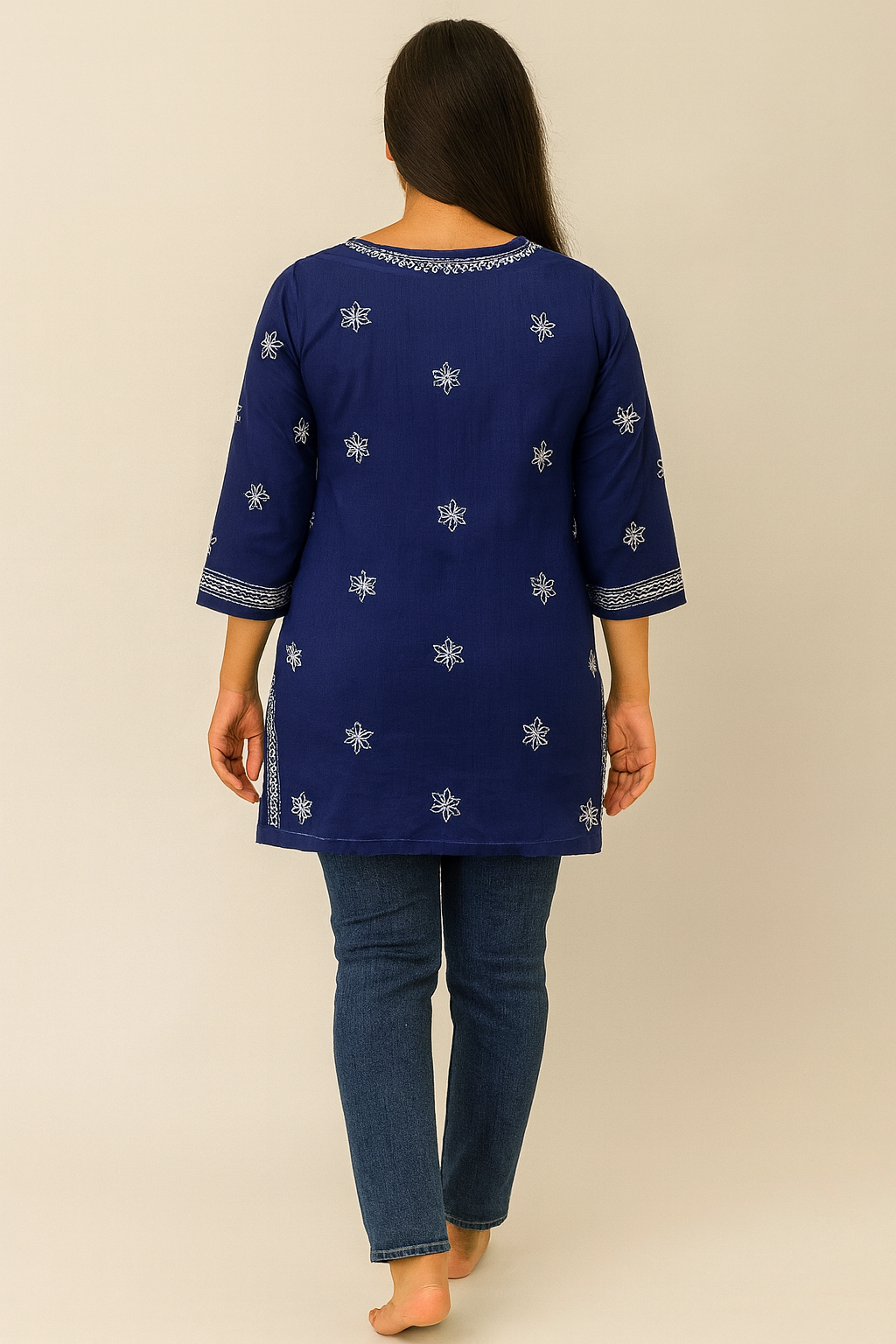 Lucknowi Chikankari Blue 'Aab-e-Asmaan' Cotton Short Kurti-T30011