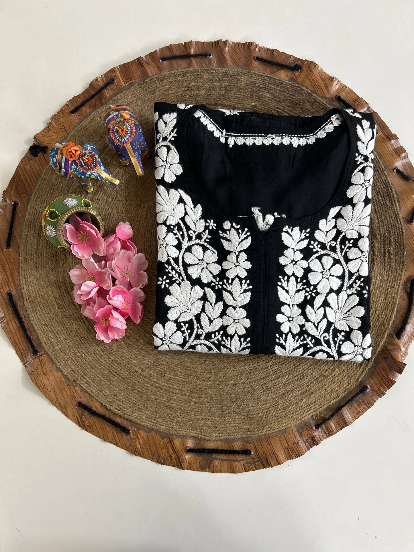 Lucknowi Chikankari Black Modal Kurti-K000136