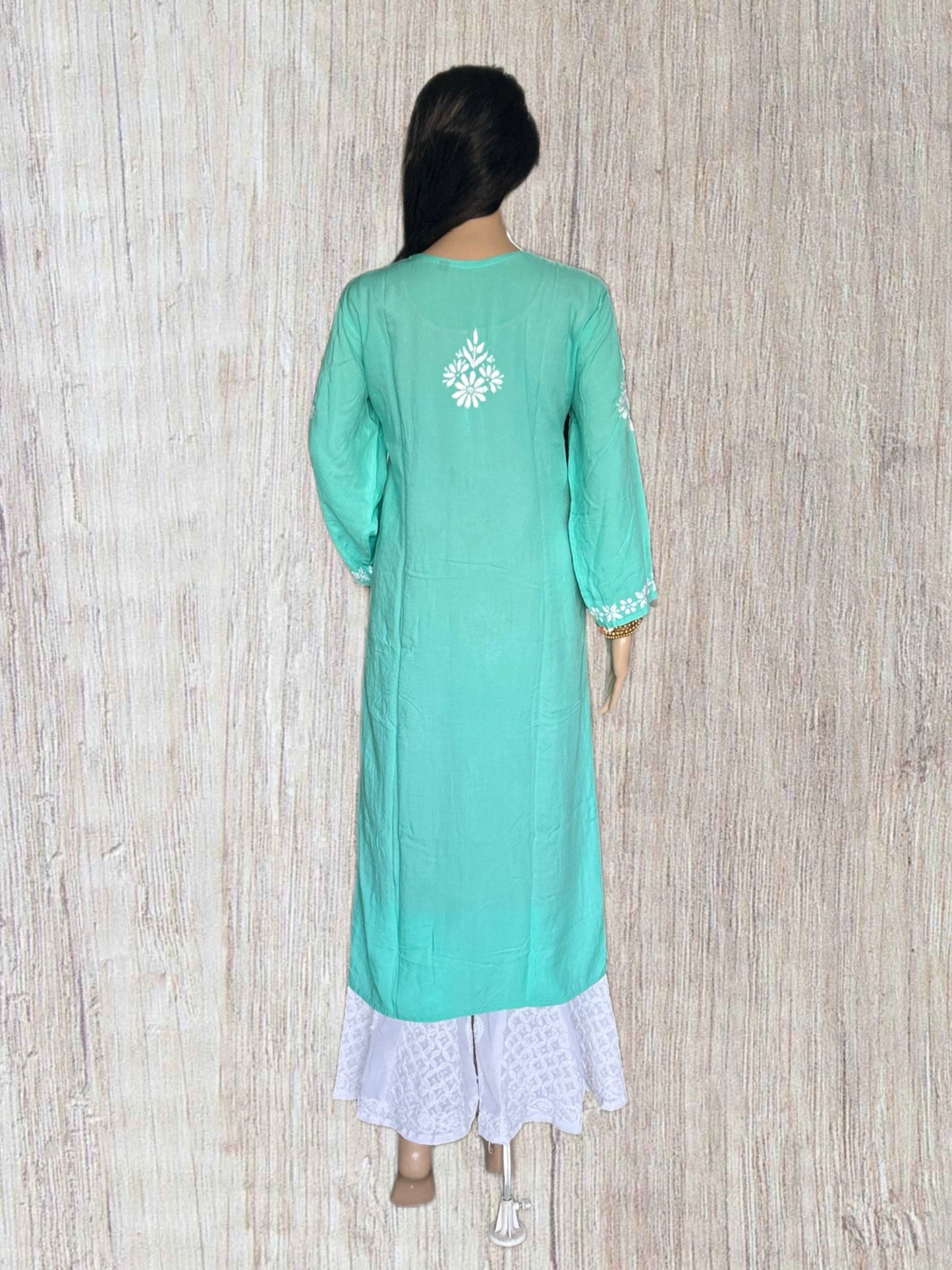 Lucknowi Chikankari Green Modal Kurti-K000135