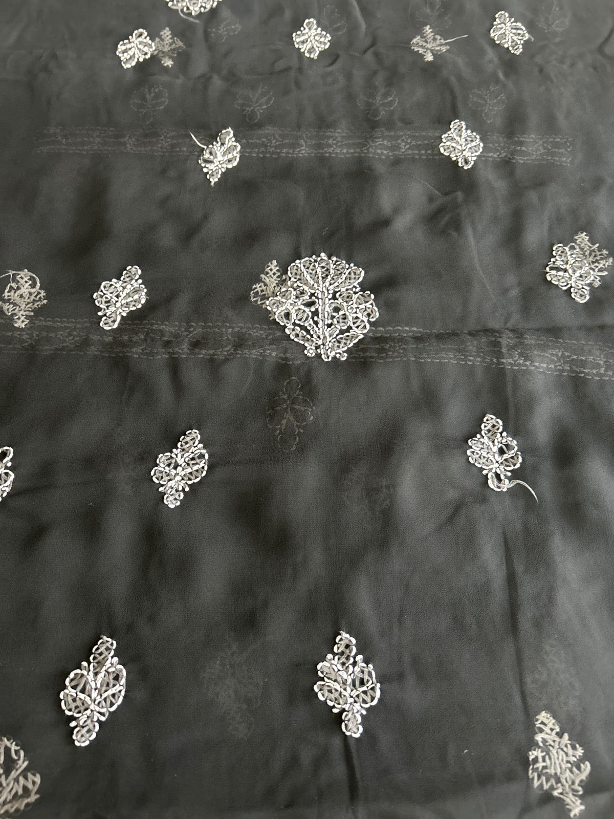 Lucknowi Chikankari Unstitched Black Georgette Kurta-Bottom-Dupatta Fabric-U30055