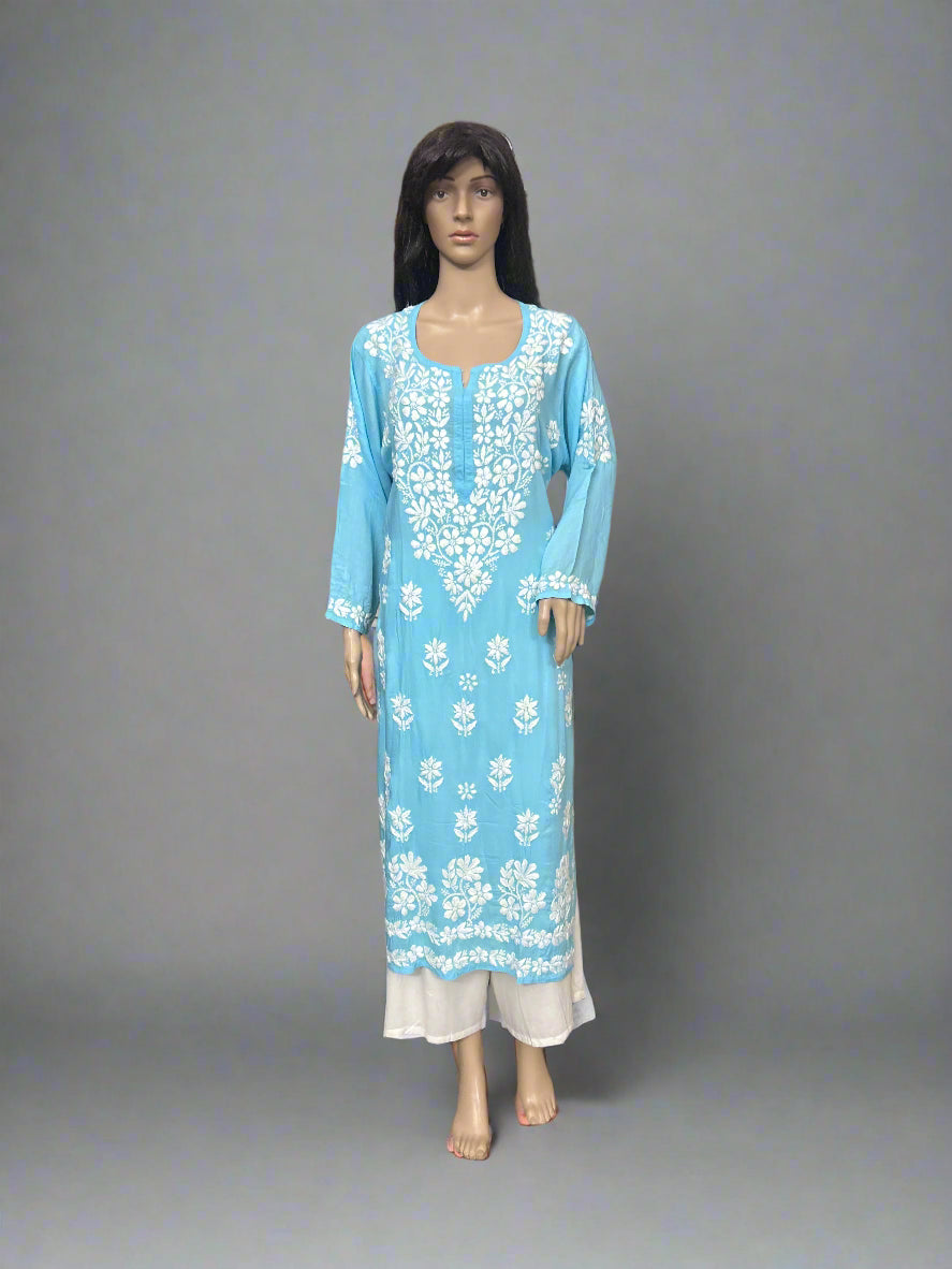 Lucknowi Chikankari Blue 'Aab-e-Asmaan' Modal Kurti-K70014