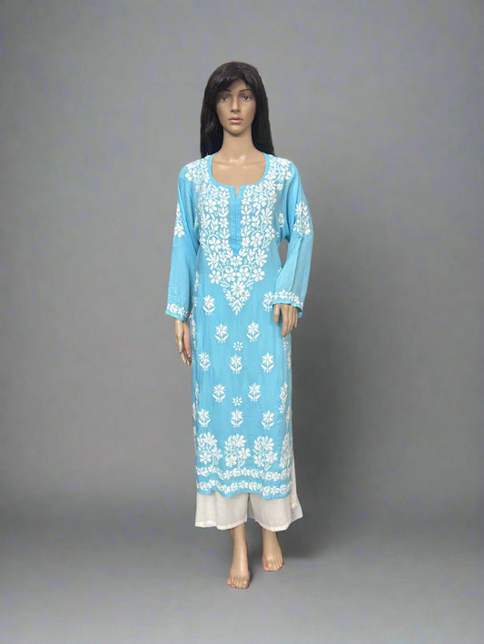 Lucknowi Chikankari Blue 'Aab-e-Asmaan' Modal Kurti-K70014