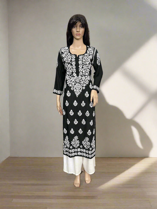 Lucknowi Chikankari Black Modal Kurti-K000137
