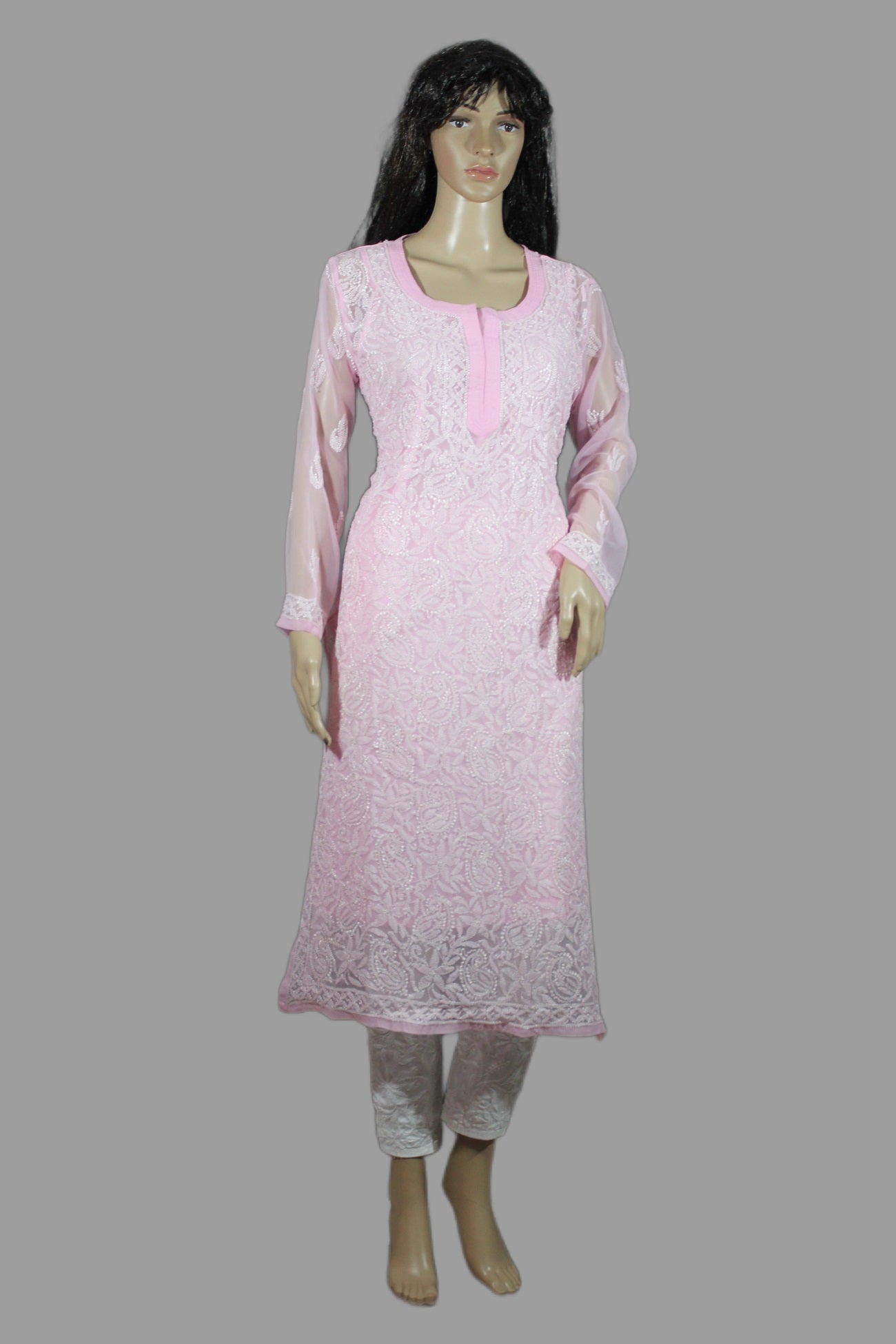 Lucknowi Chikankari Pink 'Shagufta' Georgette Kurti-K40052