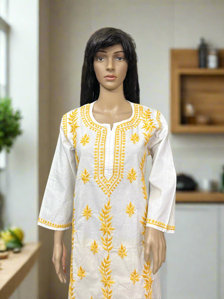 Lucknowi Chikankari White Cotton Kurti-K000125