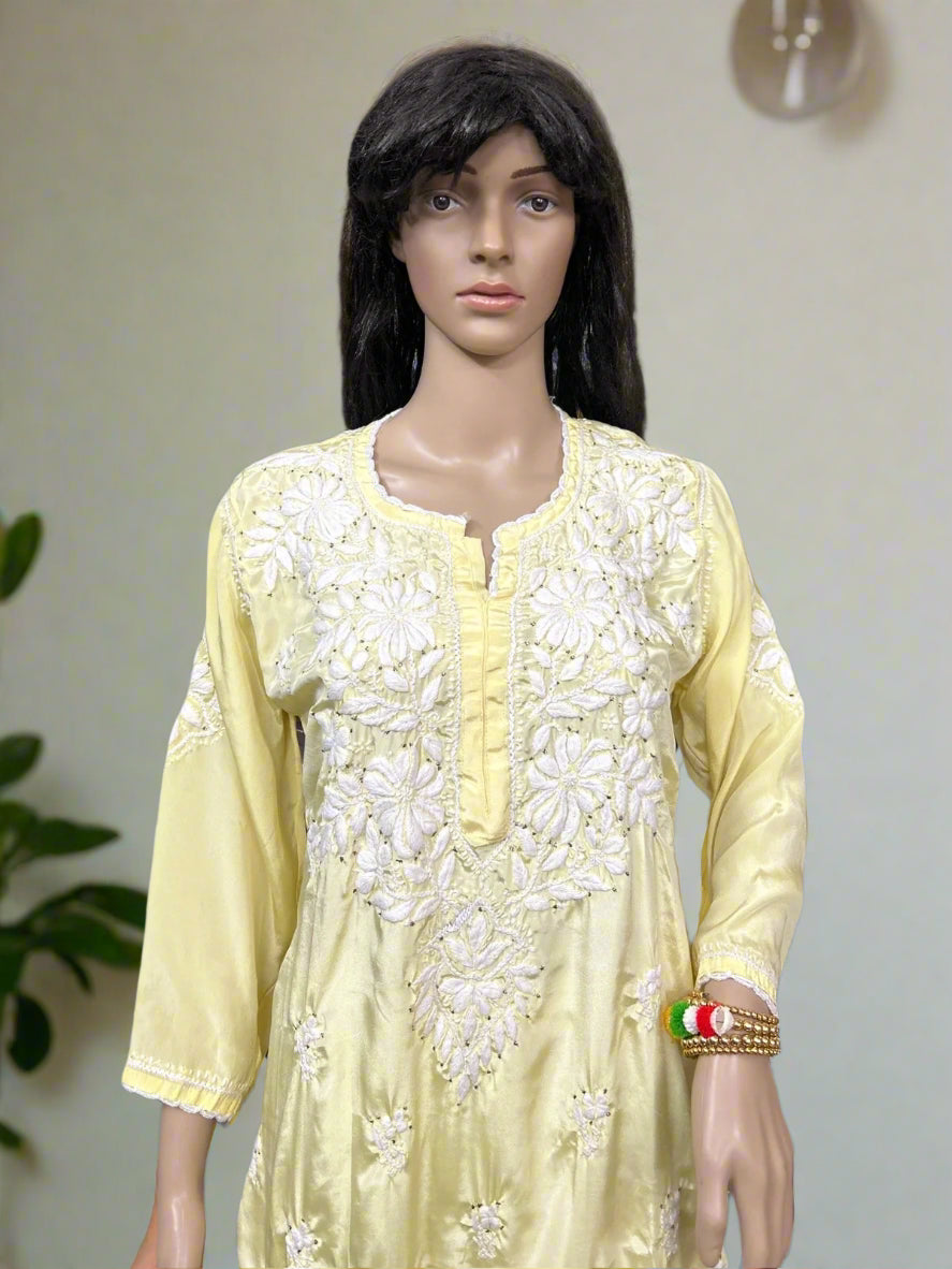 Lucknowi Chikankari Crape Yellow Kurti-K000129