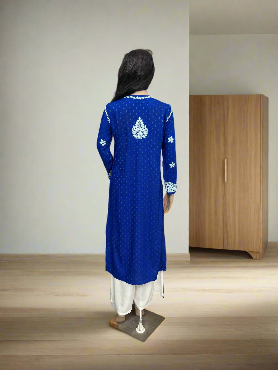 Lucknowi Chikankari Blue Rayon Kurti-K000087