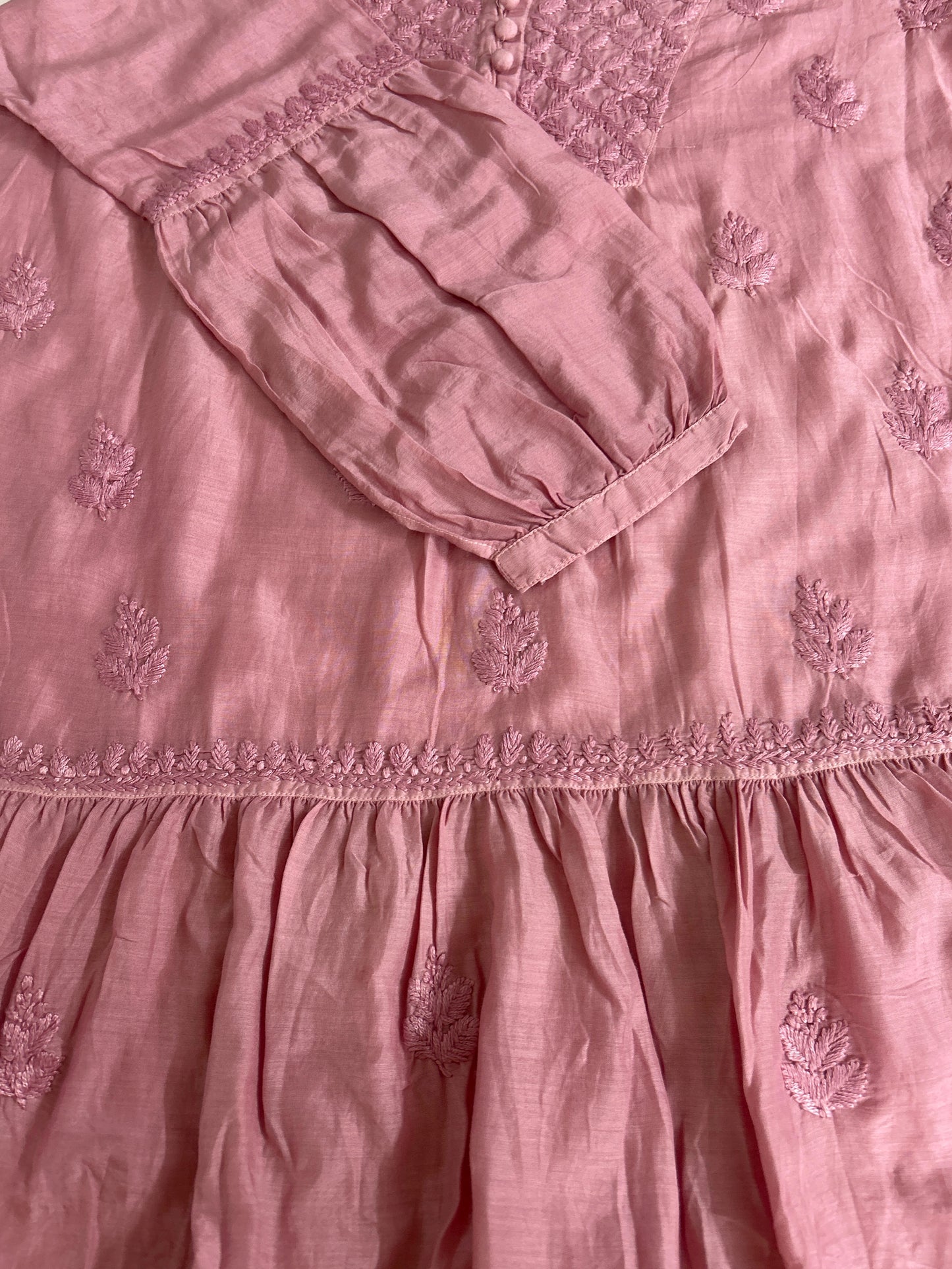 Lucknowi Chikankari Mauve Muslin Short Kurti-T50022