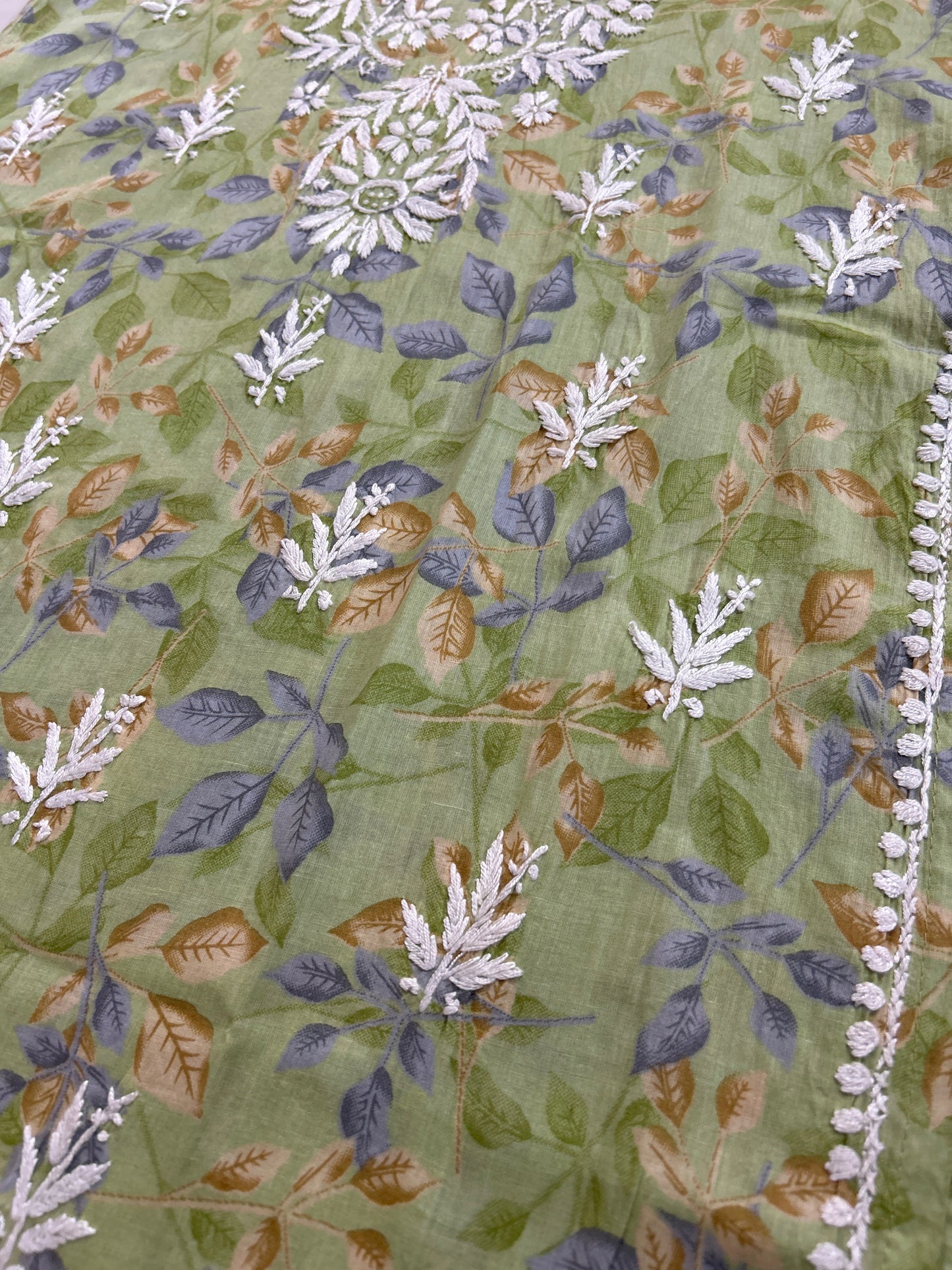 Lucknowi Chikankari Green Printed Cotton Kurti-K000177
