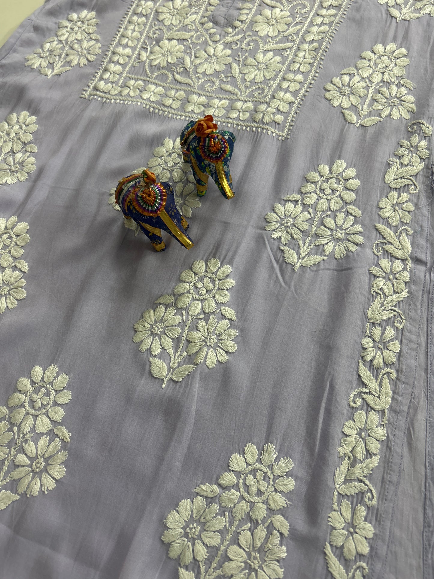 Lucknowi Chikankari Lavender Modal Kurti-K000148