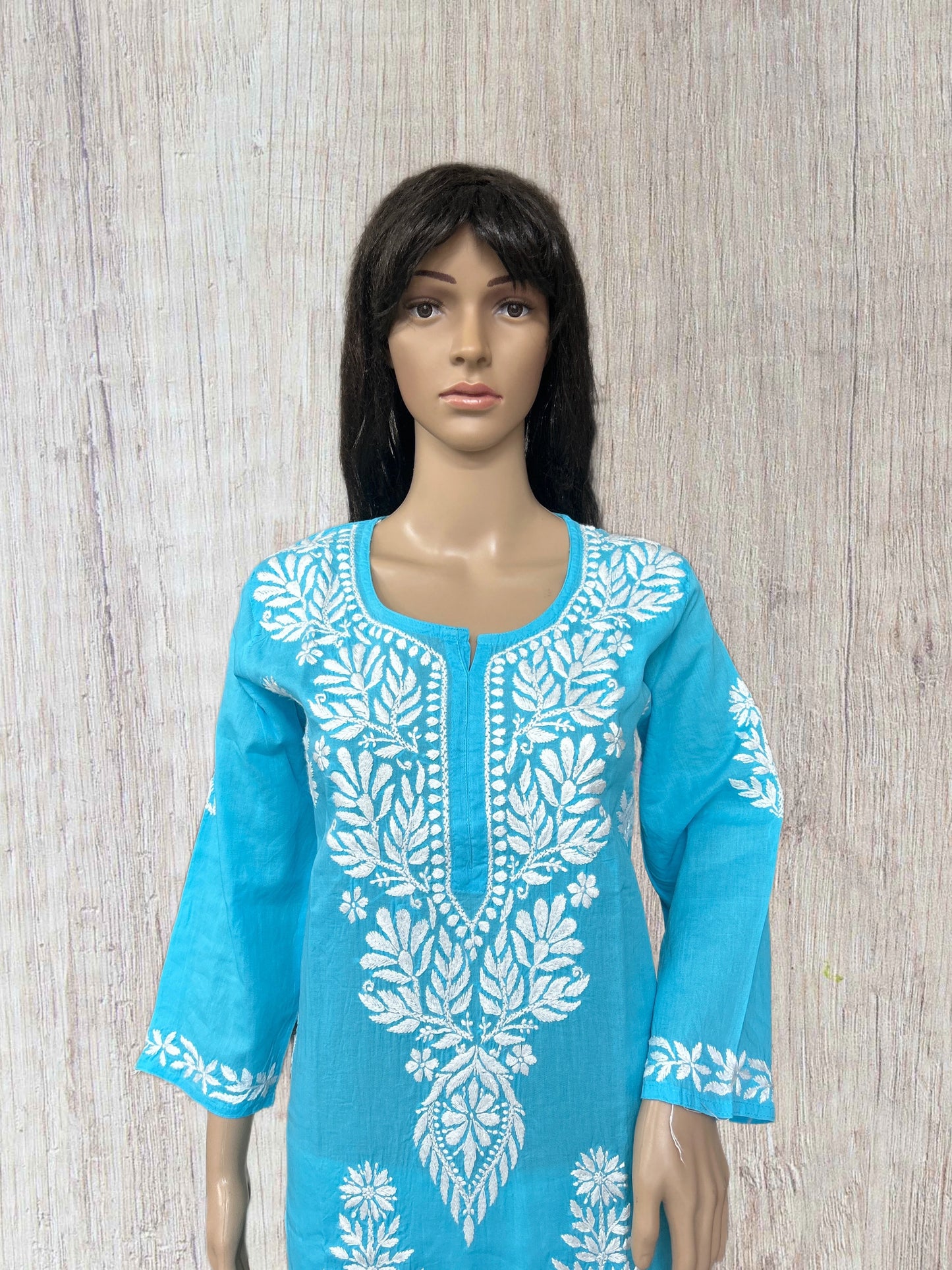 Lucknowi Chikankari Blue Cotton Kurti-K000113