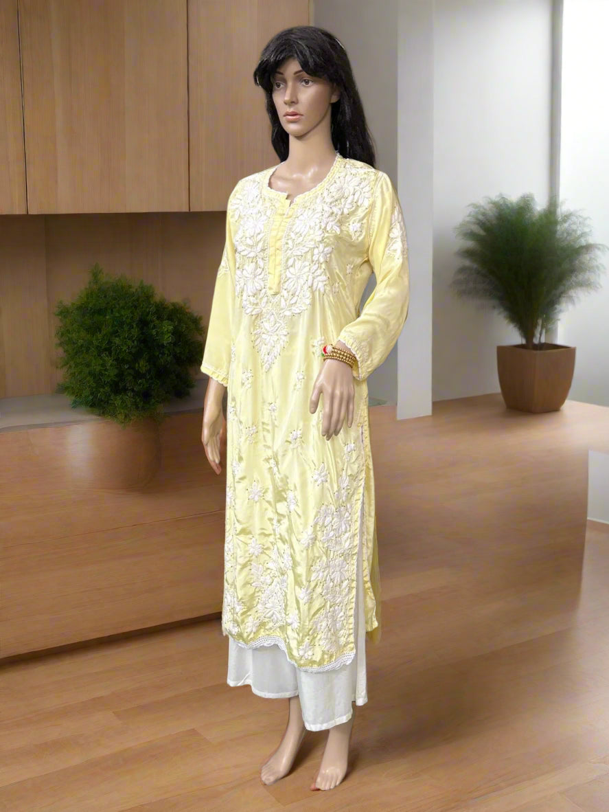 Lucknowi Chikankari Crape Yellow Kurti-K000129