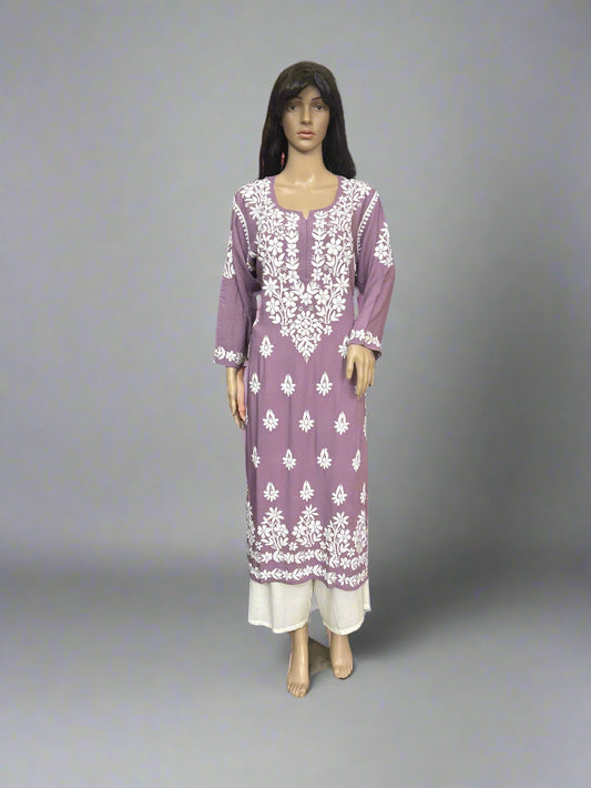 Lucknowi Chikankari Mauve 'Jamuni' Modal Kurti-K70013